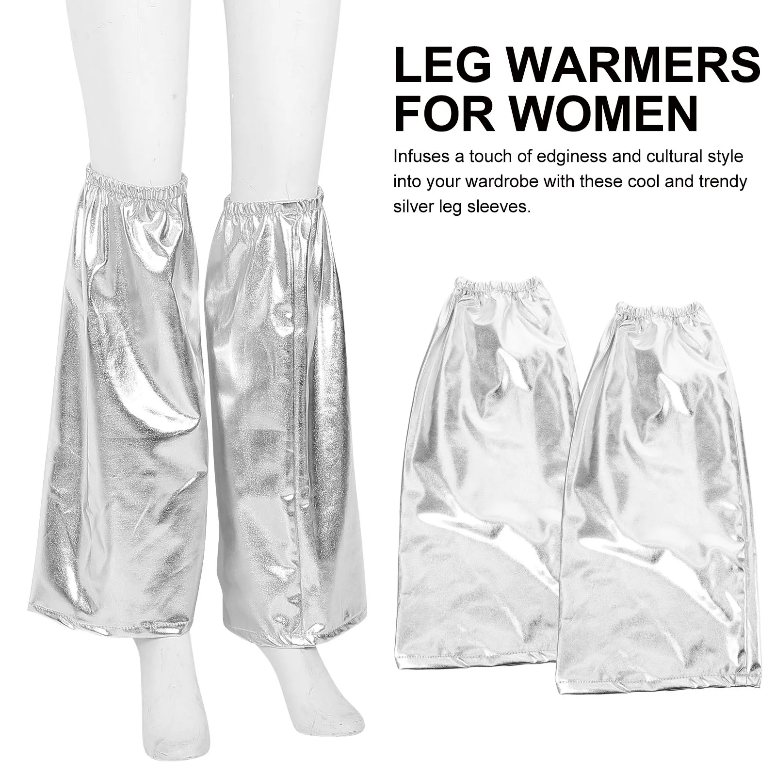 

1Pair Silver Leg Warmers Eye-Catching Glossy Design Ultra-Stretch Fabric for Women Girls Streetwear Festival