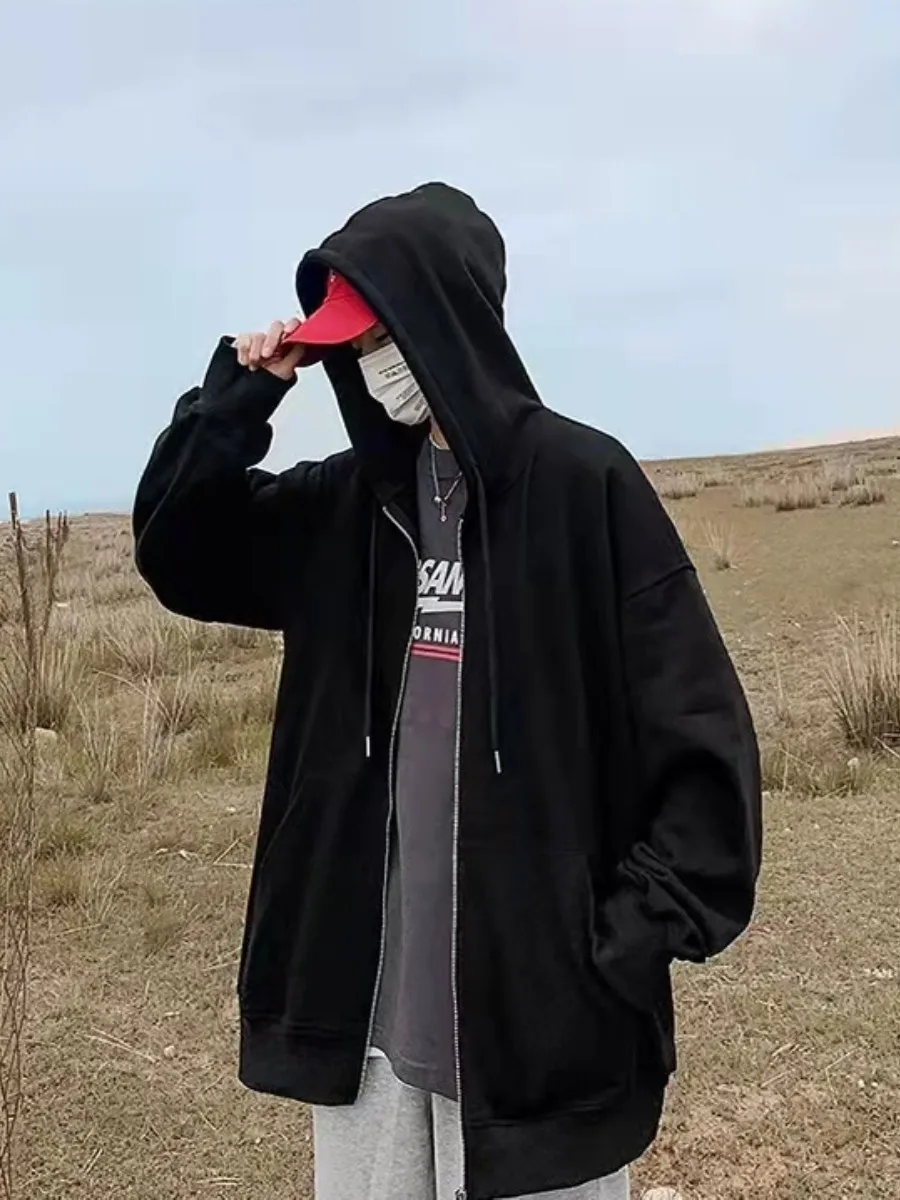 

Мужской кардиган с капюшоном на молнии, однотонный, с флисовой подкладкой, утолщенный, из хлопка, свободного кроя, больших размеров, верхняя одежда