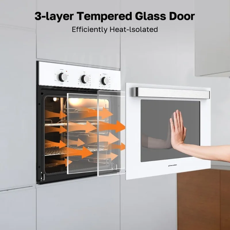 24" Single Wall Oven, ETL Certified, ThermoMate 2.79 Cu.ft. Electric Wall Oven with 5 Cooking Functions, White Built-in Ovens