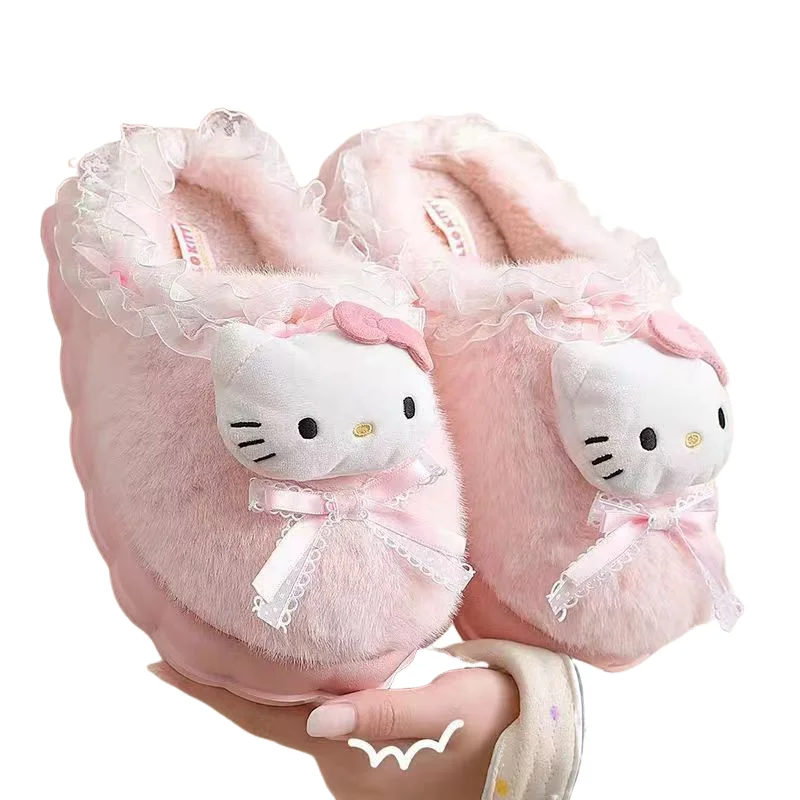 

Sanrio Girl Hello Kitty Kawaii модные зимние тапочки на флисовой подкладке студенческие теплые хлопковые тапочки с героями мультфильмов, новый стиль