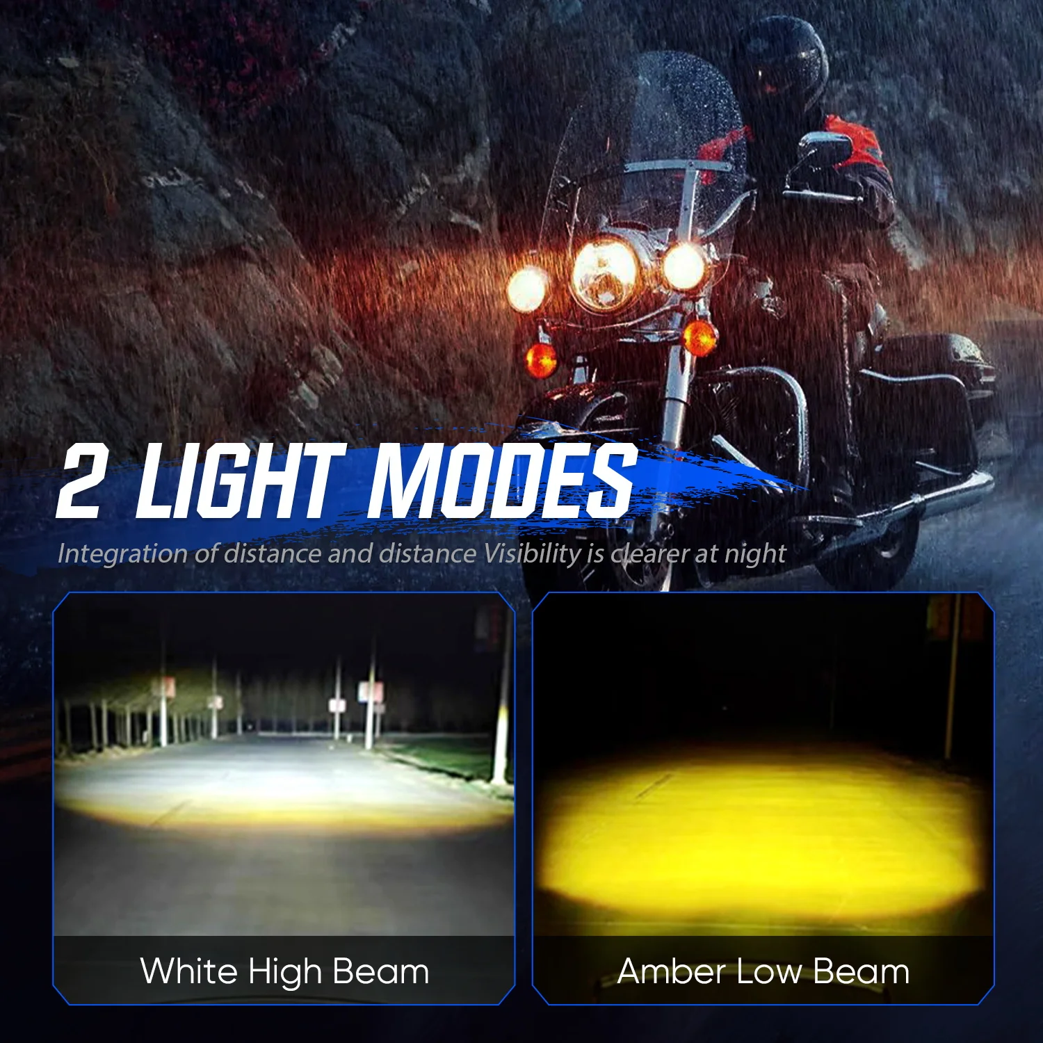 Novsight WL14 Motorcycle Fog Lights 6500K 3000K Dual Color Moto Headlight Spotlights 35W 3500LM Super Bright High Beam Low Beam