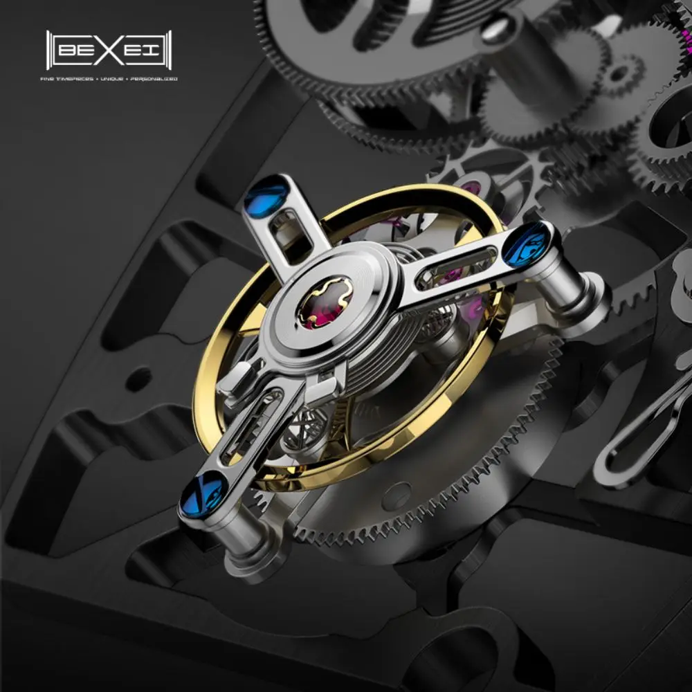 BEXEI 9127 Transparent K9 crystal skeleton Luxury tourbillon watch for men waterproof Reserve 72H mechanical wind wrist watches