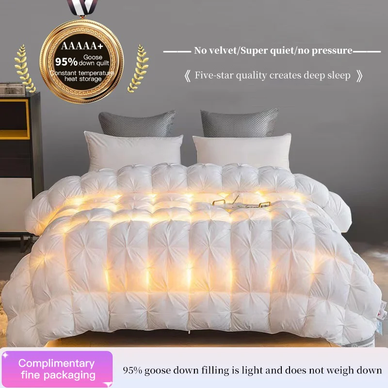 

100% одеяло из белого гусиного пуха, высококачественное одеяло с пятизвездочным витым цветком для отеля, зимнее толстое одеяло из чистого хлопка