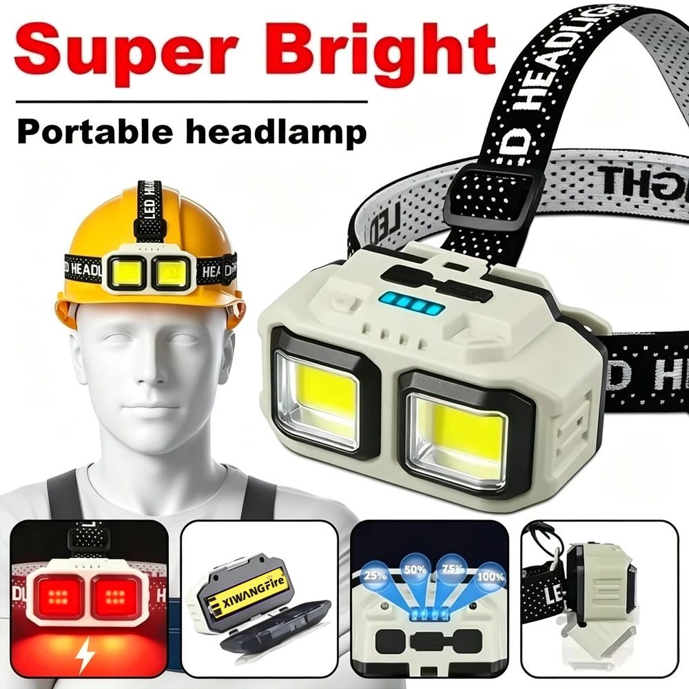 Motion Sensor Headlamp Super Bright LED Type-C Rechargeable Waterproof Head Light for Camping Running Fishing Mining Night Work