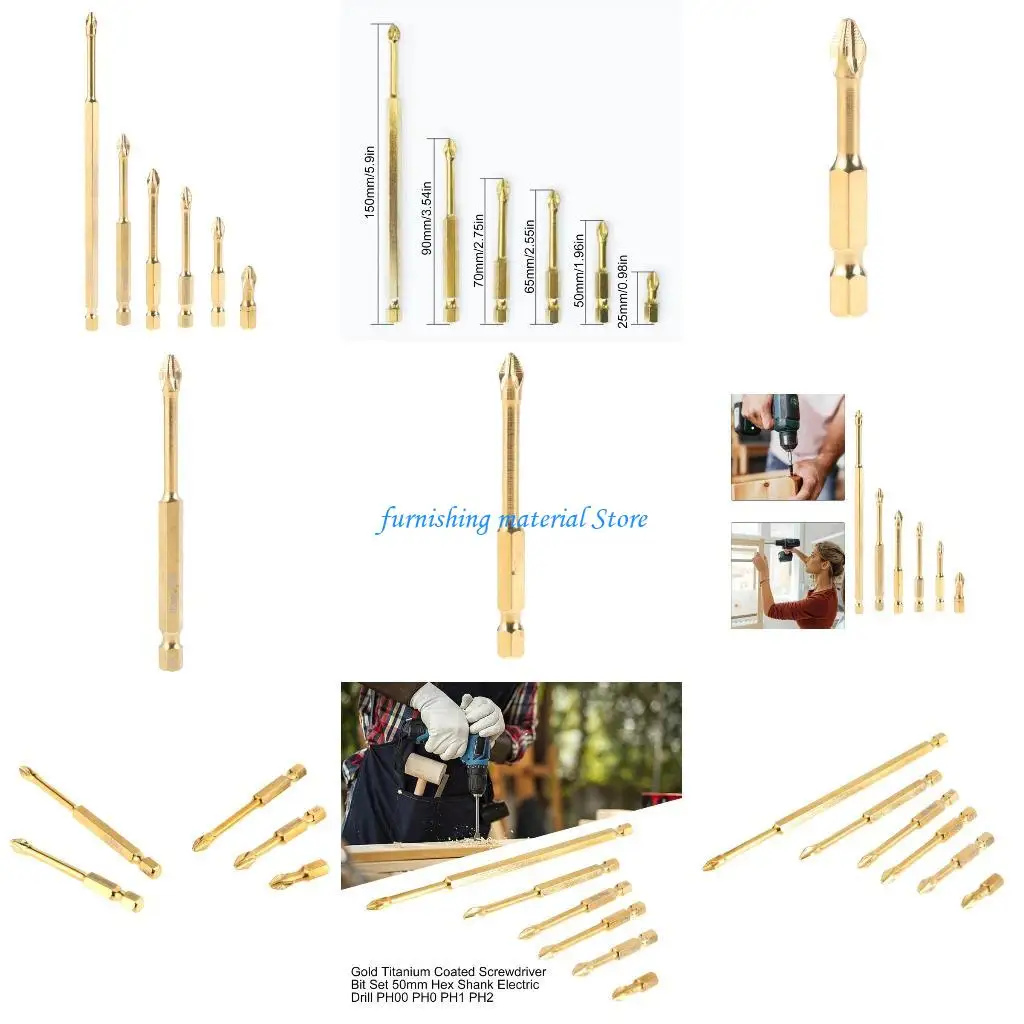 

Y5GD Screwdriver Bit Set, Alloy Steel, Gold Finish, Shank PH00 PH2