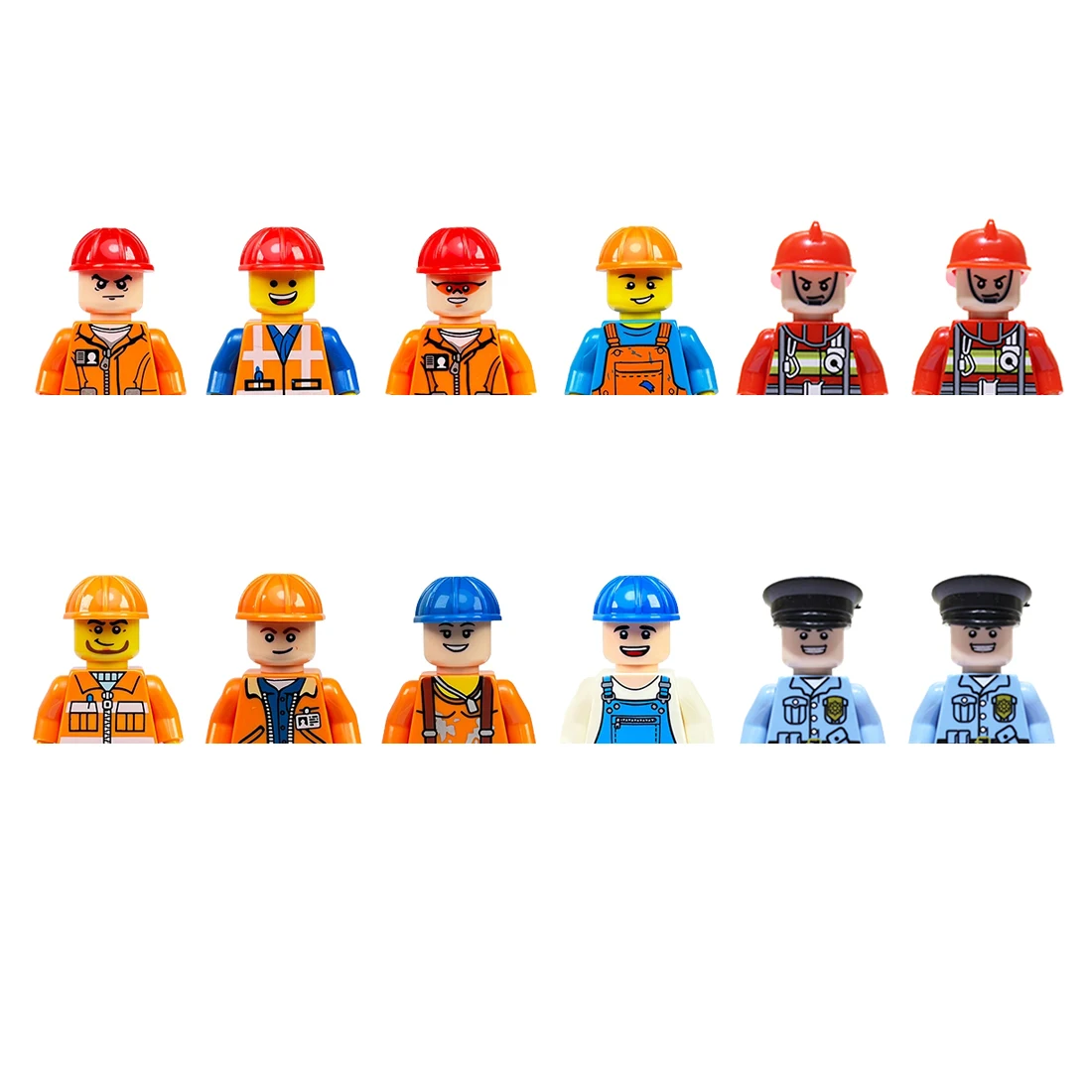 12PCS Police Worker Fireman MOC Figures Accessories Model Building Blocks Bricks Toys for Children gifts