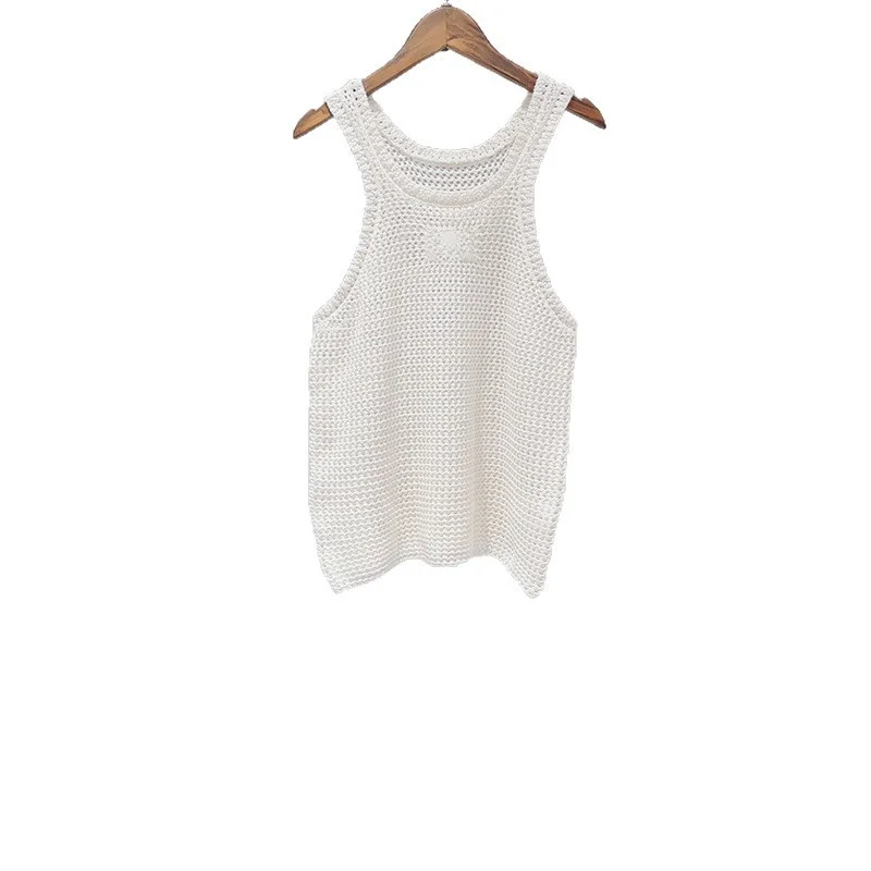 Sli White Summer Hook Needle Me Letter Slim Fit round Ne Svel Vest Faionable Knitted Tank Top Women's Clothing