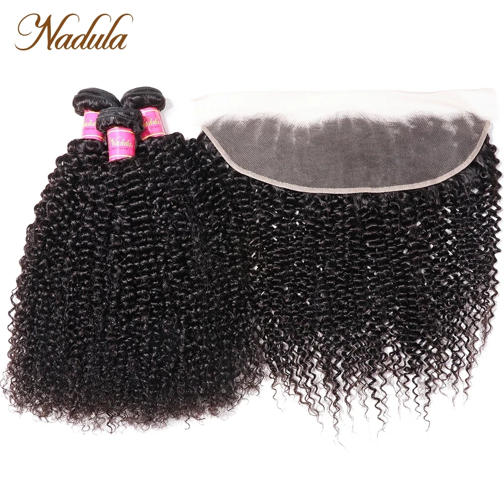 Nadula Hair Kinky Culry Bundles With Frontal 2/3/4 Bundles Remy Human Hair With Frontal Hair Weave Bundles With Frontal