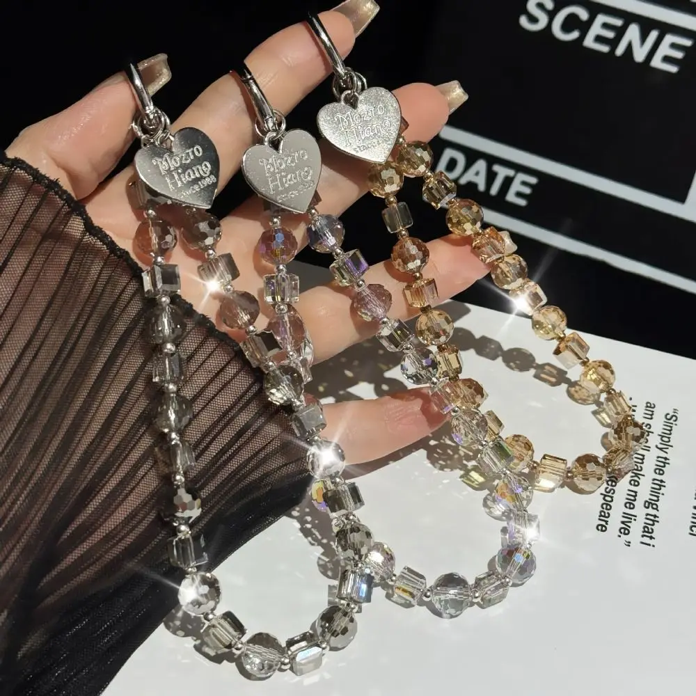 

With Clip Crystal Beads Phone Chain Anti-lost Heart Mobile Phone Lanyard Trinket Bag Charms Love Phone Pendant Female Lady Girl