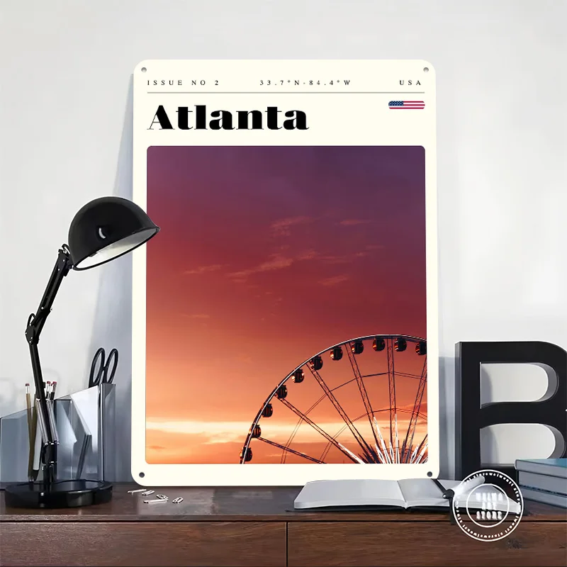 Atlanta Georgia Travel Art Printing Poster Customized Retro Wall Art Vintage Metal Signs for Room Mancave Decoration Gaming Home