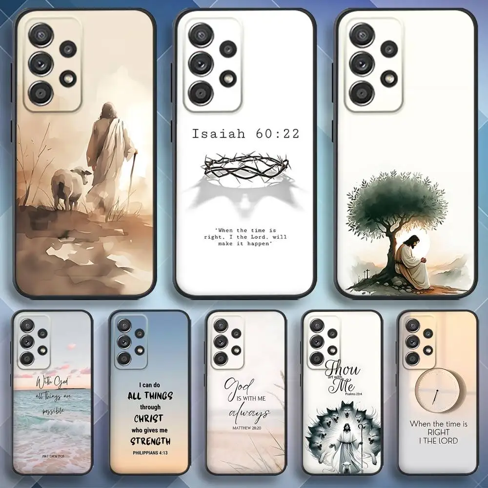

J-Jesus Bible Verse Phone Case For Samsung S 25,24,23,22,30,21,10,9,Ultra,Plus,Lite,FE,4,5 G Soft Black Case