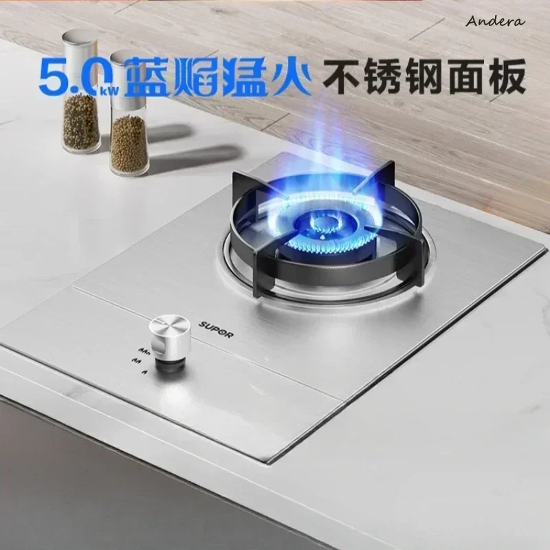 Stainless steel gas stove - suitable for home use, tabletop or built-in, pulse electronic ignition, flameout protection.