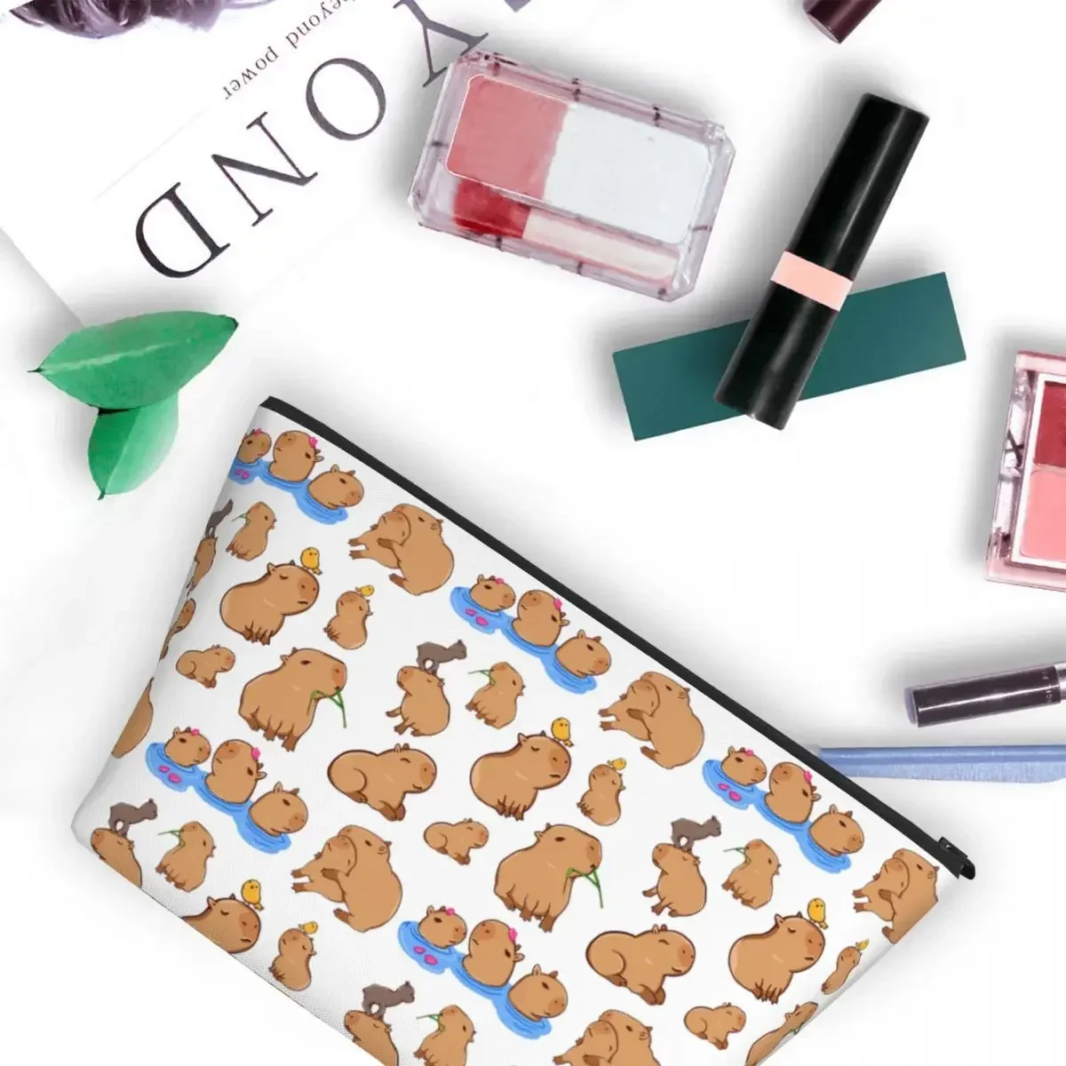 Capybara Pattern Women Cosmetic Bags Travel Makeup Organizer Pouch Toiletry Storage Dopp Kit Case