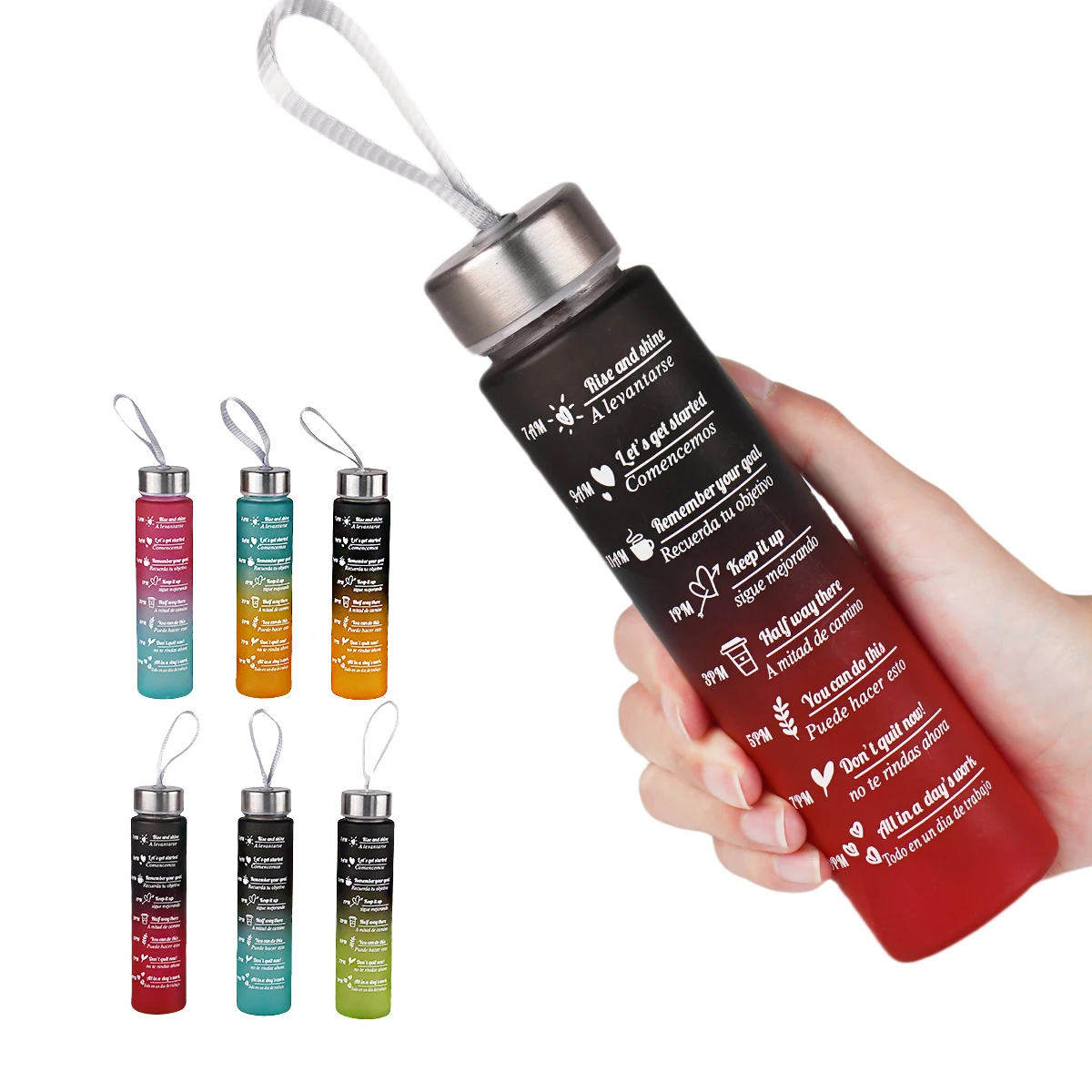 Water Bottle 6 Colors leak proof High Quality Drink Bottles 300ml Bottle With Time Marker Reusable Fitness Sports Outdoors