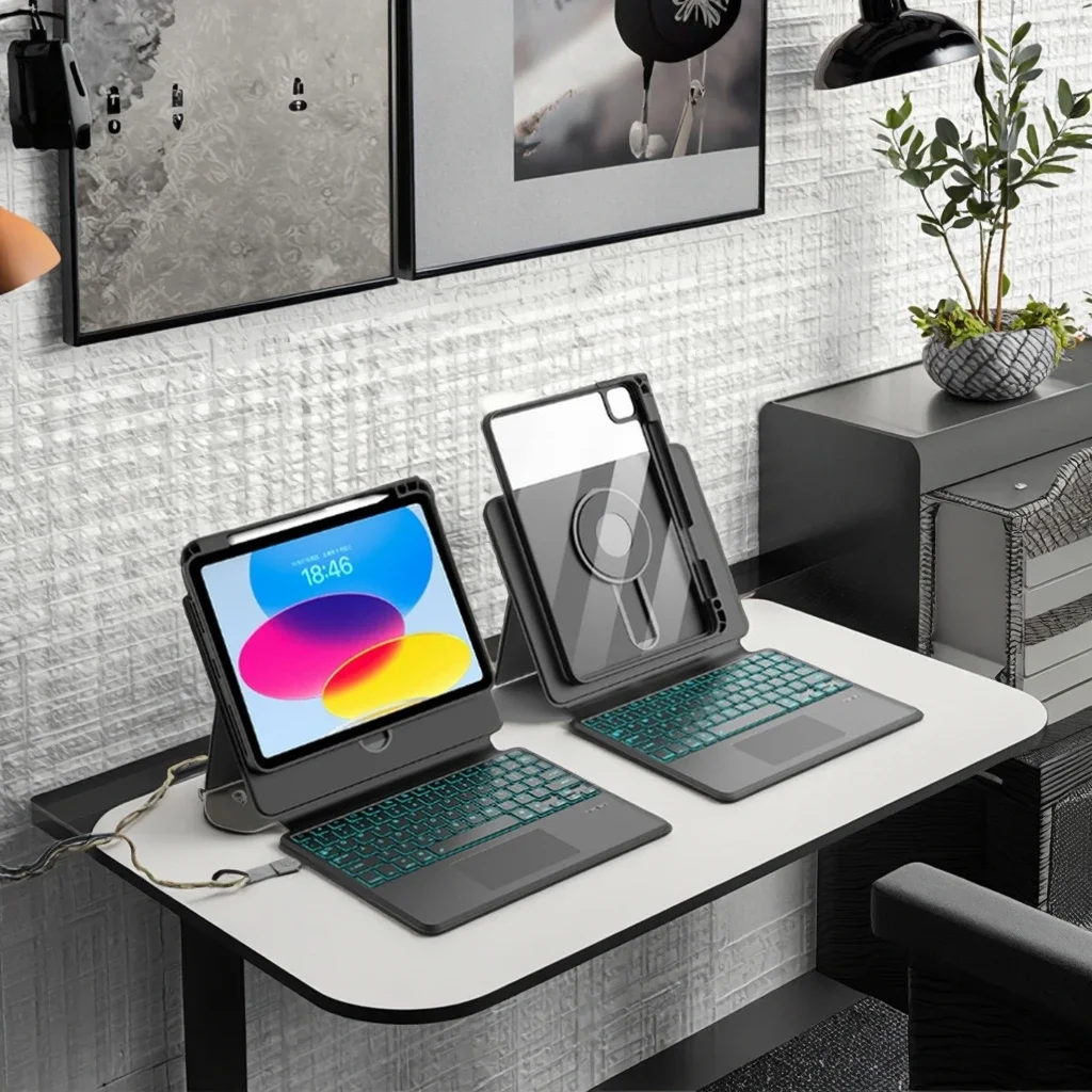 360 Degree Rotating Smart iPad Case with Detachable Split Keyboard Cover Compatible for iPad Air Pro 11 12.9 2021