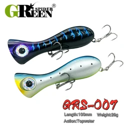 GREENSPIDER  Big Game Lure 100mm 29g New Popper Fishing Lures Top Water Hard Bait 3D Eyes Big Mouth Popper Lure With VMC  HOOK