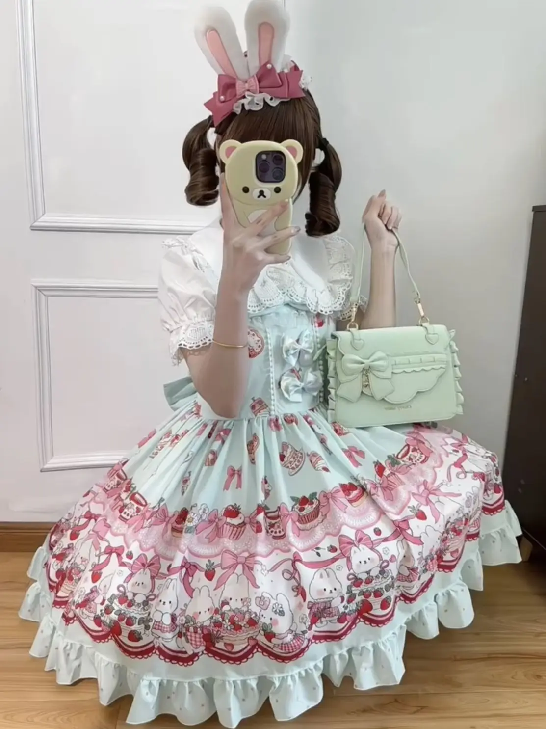 

Original Design Sweetheart Strawberry Bunny Floral Lolita Strap Dress Cute Japanese Kawaii Versatile Daily Plus Size Women Dress