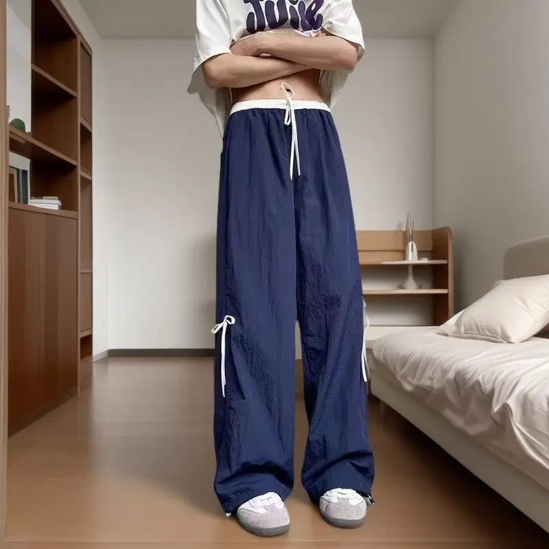 Extra Large Size 300 Catties American Retro Bow Casual Wide-leg Pants Loose and Versatile Straight Floor Pants