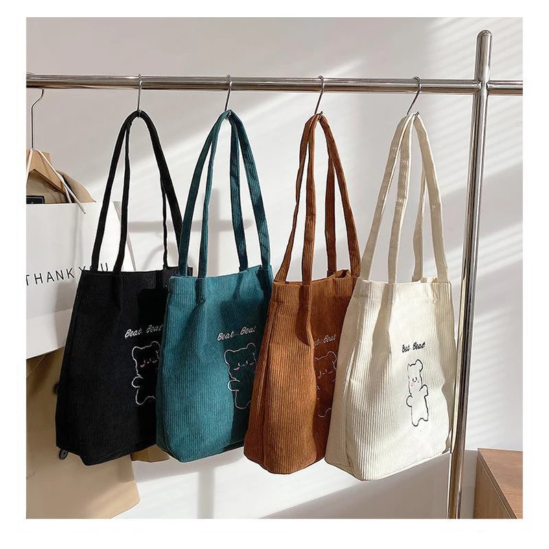 Corduroy Bag Handbags for Women Shoulder Bags Female Soft Environmental Storage Reusable Girls Small and Large Shopper Totes Bag