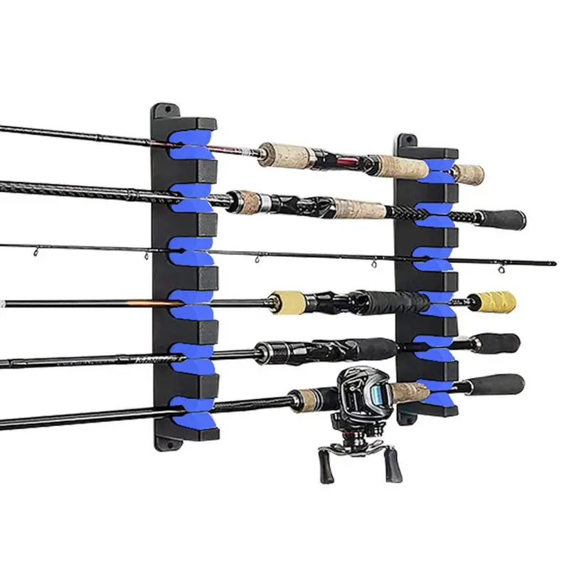 Fishing Pole Holders For Garage Horizontal Fishing Rod Rack Upgraded Easy To Use Compact Sturdy Wall Mount Fishing Rod