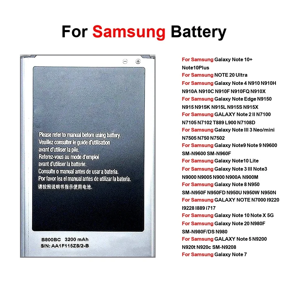 

Battery EB-BN950ABE EB-BN965ABU For Samsung Galaxy Note I9220 I9228 N7000 2 4 5 7 8 9 10 20 N980f 3 II Iii Plus Ultra Edge 5G