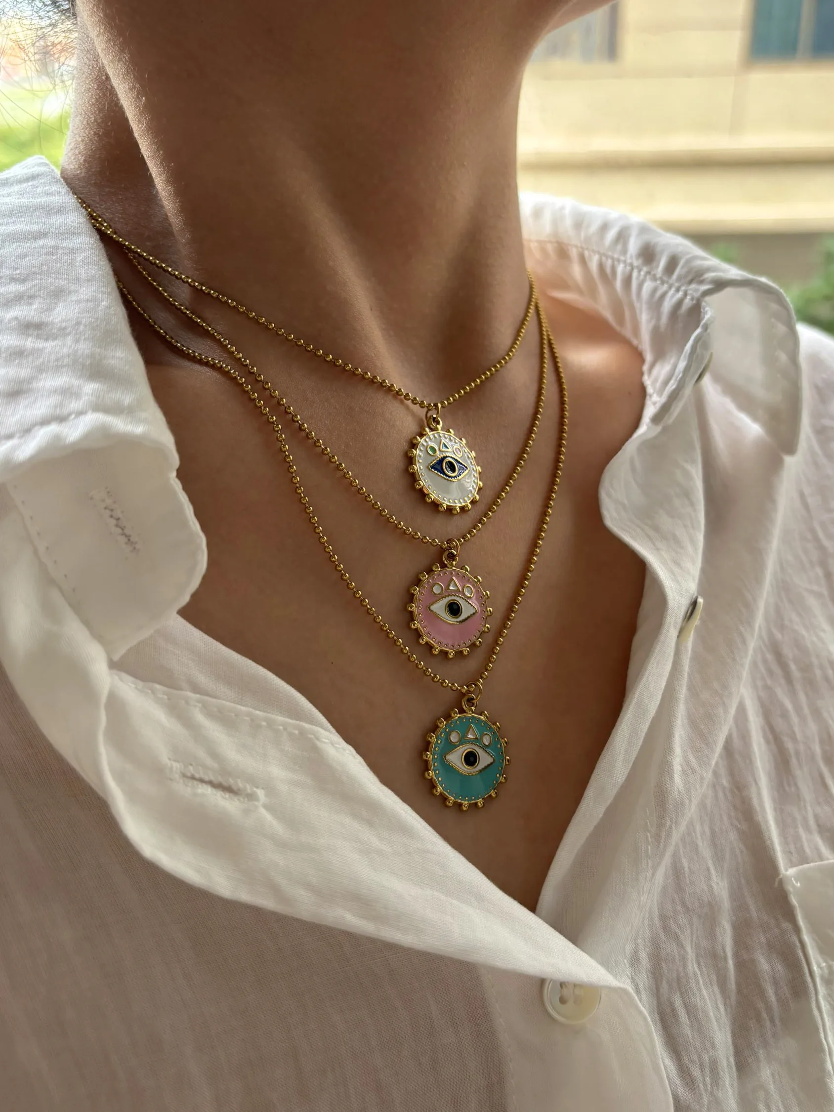 GHIDBK Colorful Enamel Devil's Eye Pendant Necklace for Women Diverse Sweet Mysterious Jewelry Stainless Steel Anti-Tarnish gift