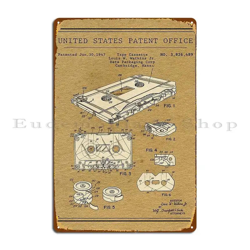 United States Office Patent Tape Cassette Cambridge Metal Sign Club Bar Funny Club Customized Living Room Tin Sign Poster