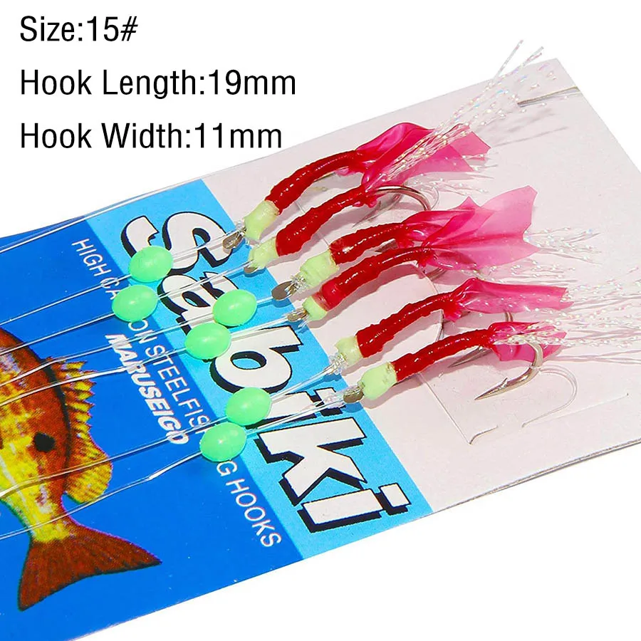 Sabiki Rigs 4Pack Soft Fishing Bait Rigs Glow Mixed Size Rigged Hook Fishing Rig Lures Hooks with Ball Bearing Swivel Connector