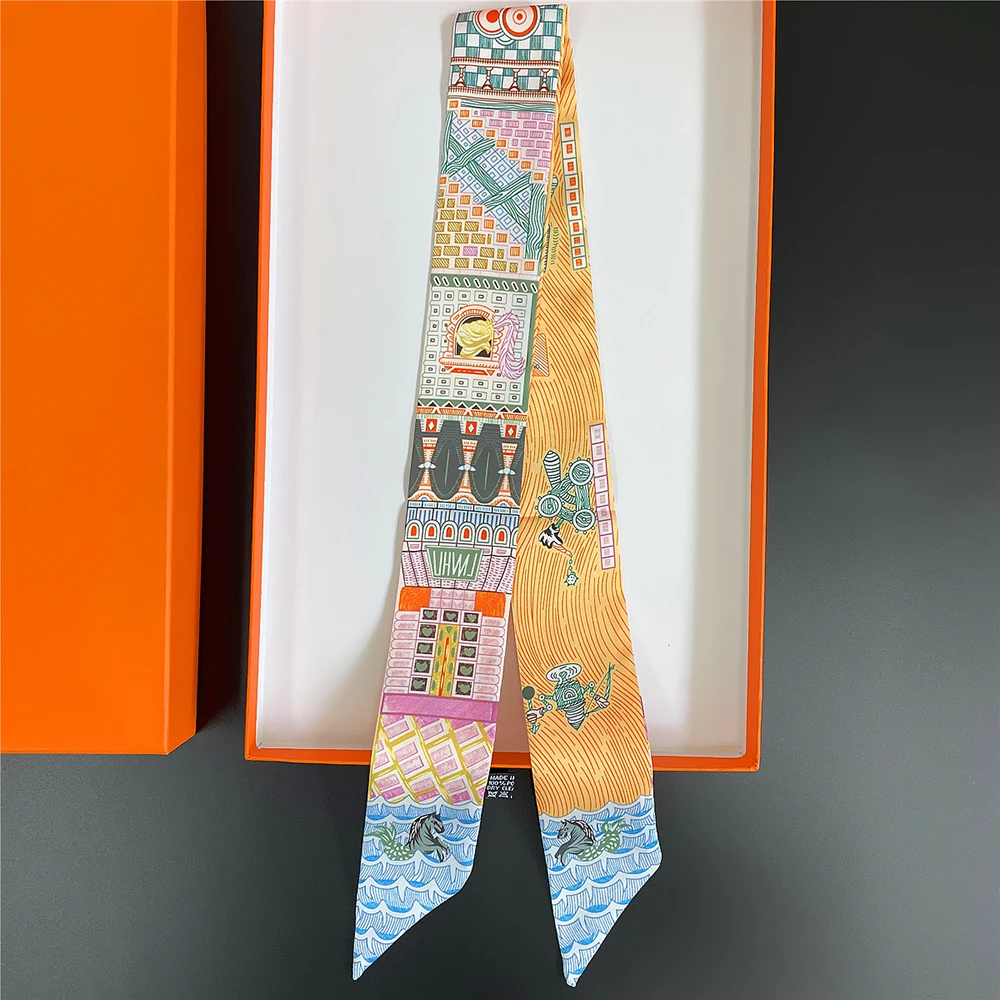 Korean Autumn Hot Sale Fashion Luxurious Ladies Leisure Decoration Twill Long Strip Streamer Silk Scarf Tie Bind a bag Ribbon