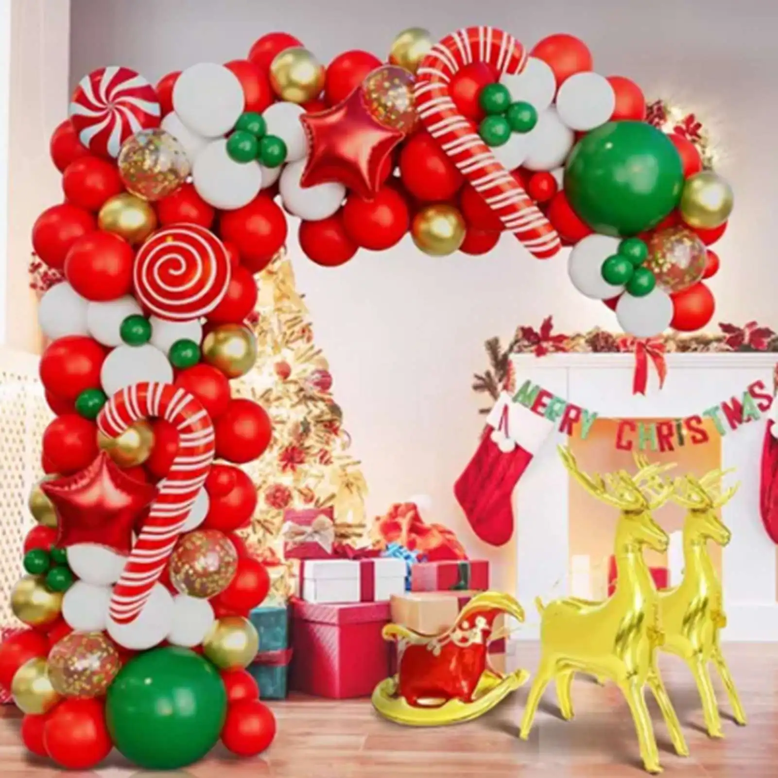 عيد الميلاد بالون جارلاند قوس عدة معدني الذهب الأخضر الأحمر الأبيض عيد الميلاد بالونات زينة للعام الجديد عيد الميلاد الرنة بالونات #3