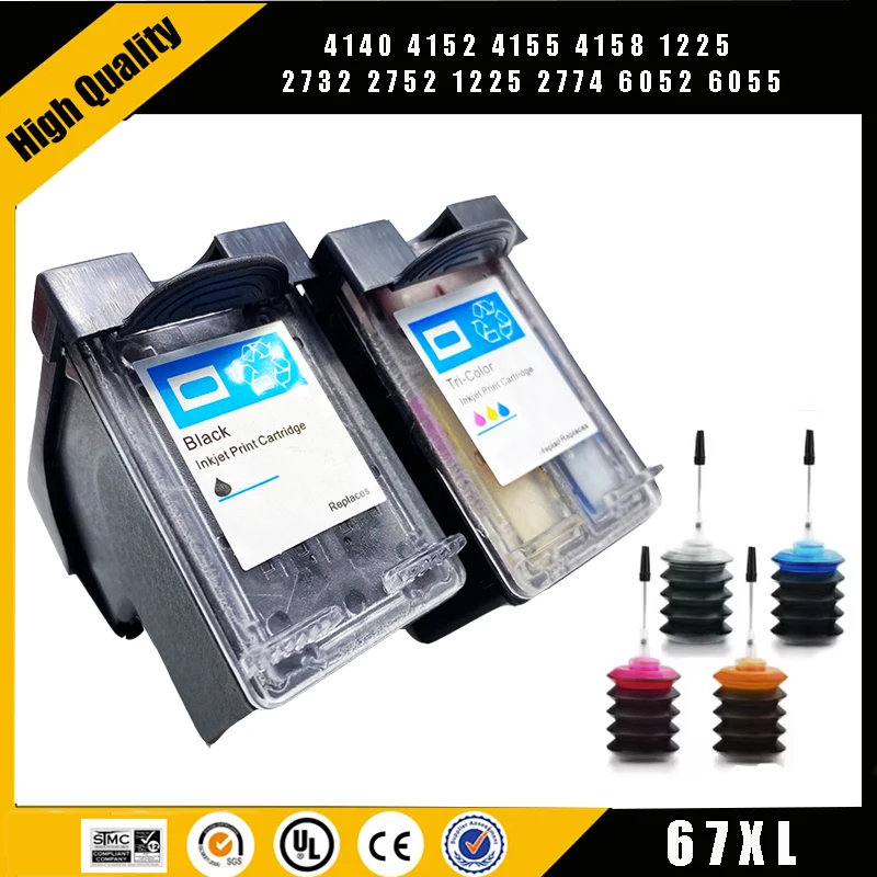 Einkshop 67XL Refillable Ciss Replacement for HP 67 hp67 Ink Cartridge for HP Envy 4140 4152 4155 4158 1225 2732 2752 1225 2774