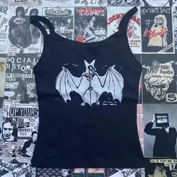 Punk Aesthetic Summer Tank Top Gothic Bat Graphic Emo Girl Streetwear Vintage Crop Top Women Backless Camisole Y2k Style Clothes