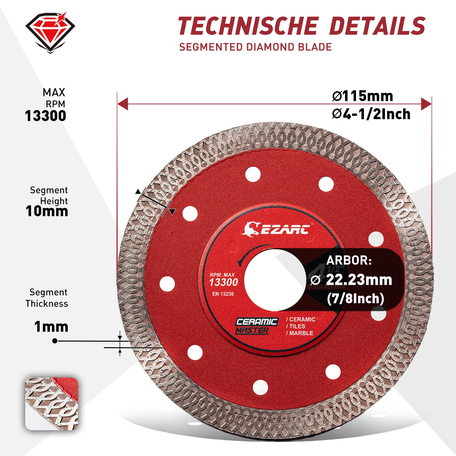 EZARC 115mm & 125mm Super Thin Diamond Saw Blades for Angle Grinder for Cutting Porcelain Ceramic Granite Marble Tile 2Pcs