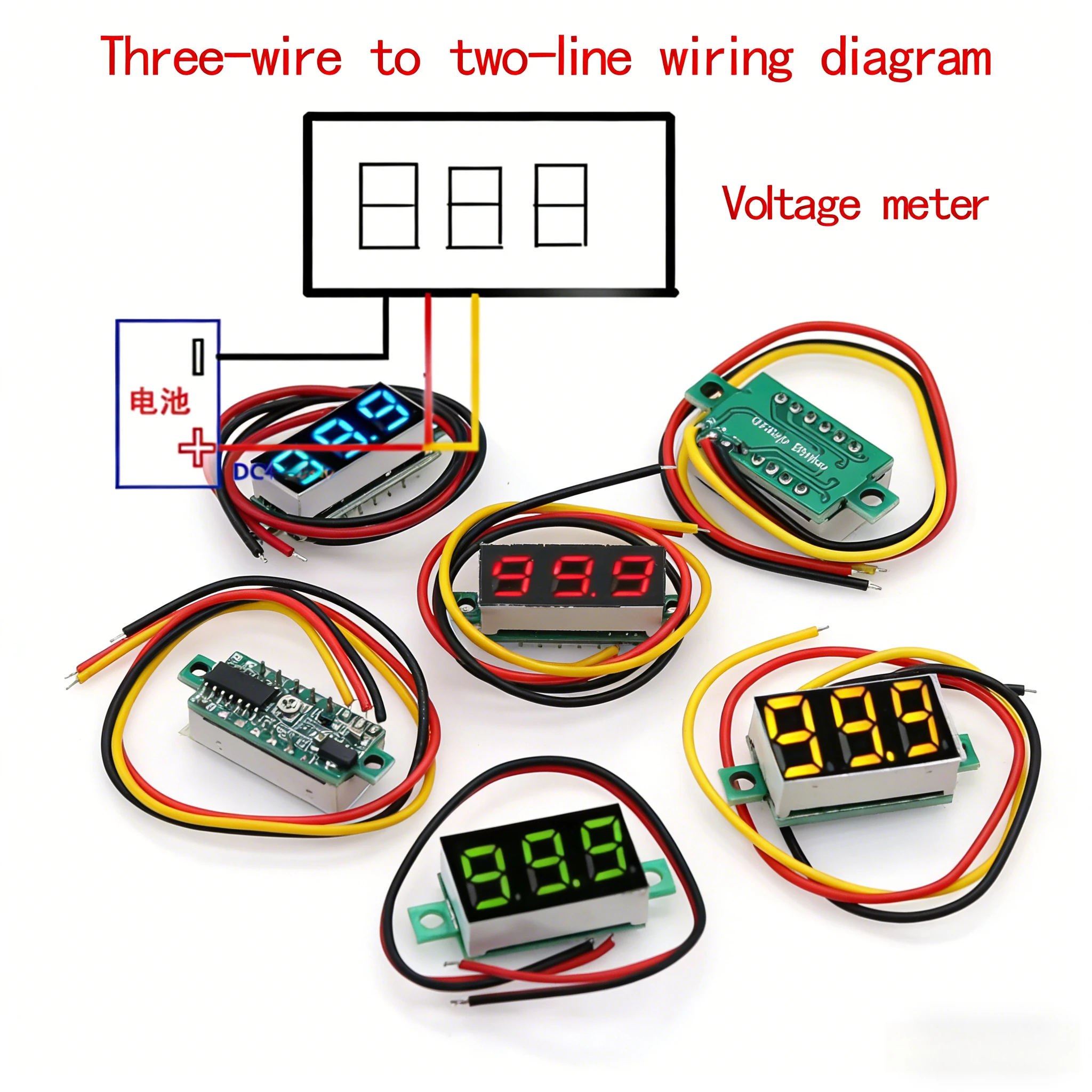 2-wire 3-wire 0.28/0.36 Inch Precision Digital Voltmeter with Connection Protection Variable Voltmeter Reverse Display/digital