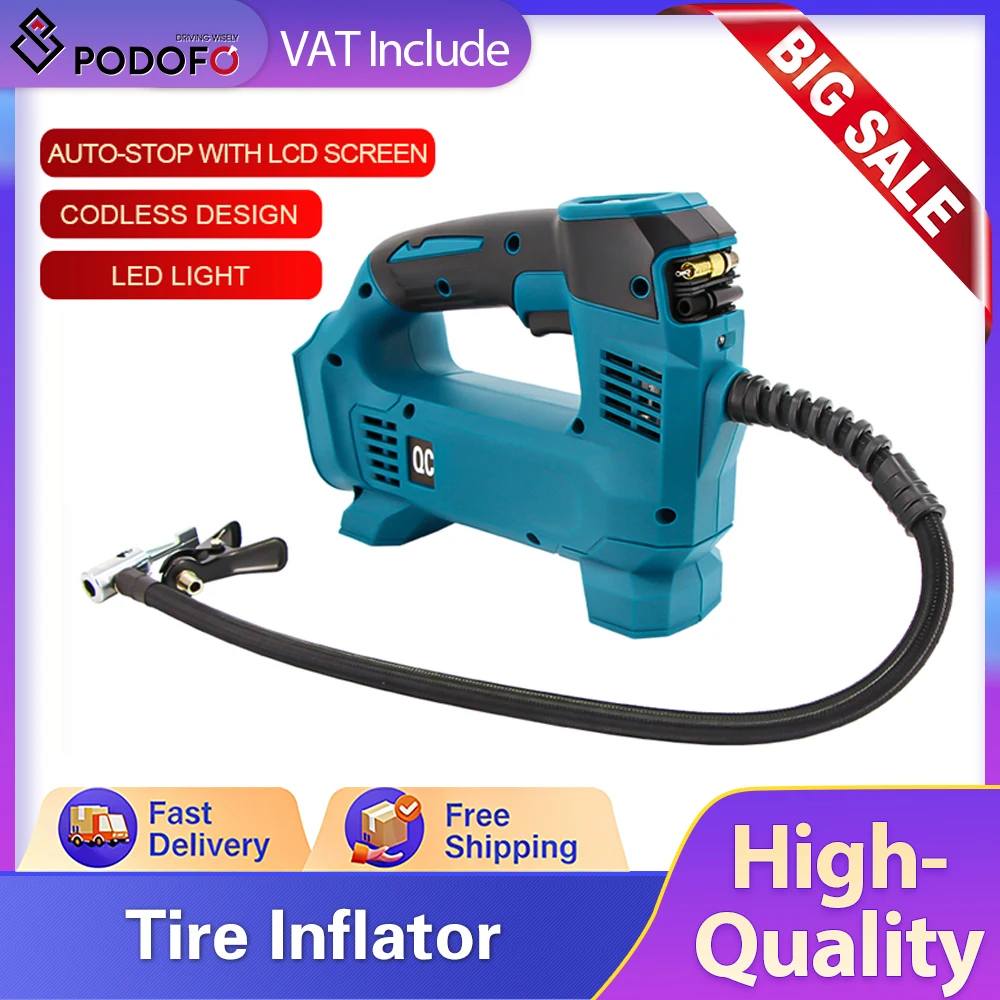 Compresseur d'air portable PODOF 150 PSI, gonfleur de pneus, pompe à pneus pour voiture, gonfleur de pneus de voiture avec manomètre numérique pour voiture et camion
