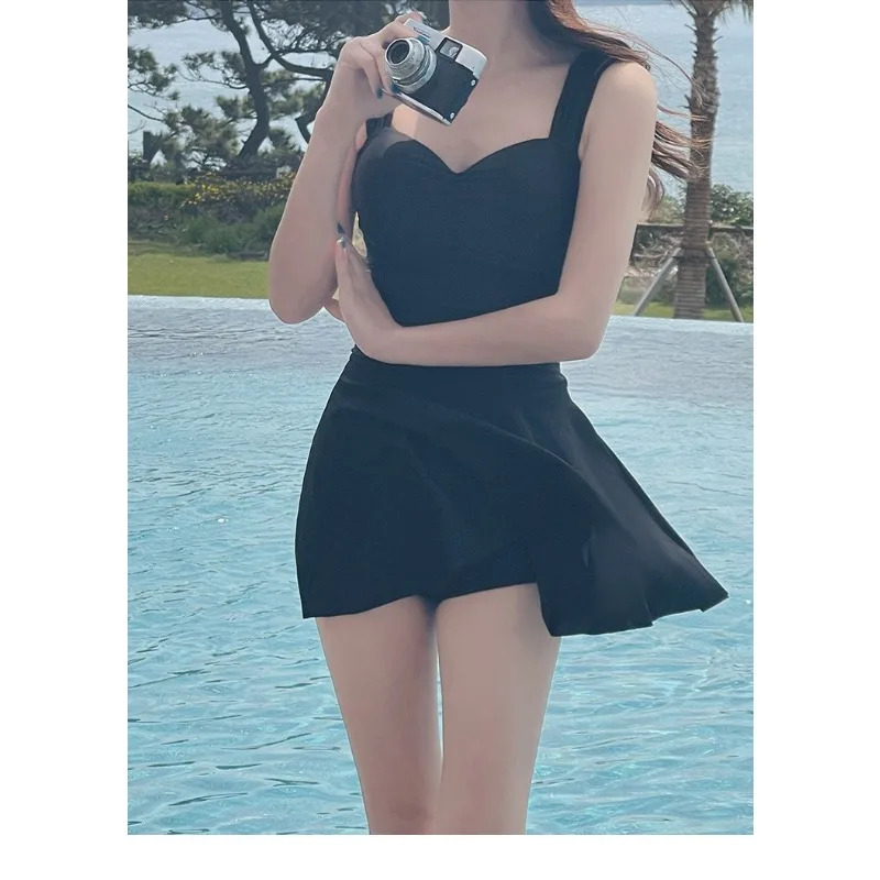 Ladies' Black One-piece Swimsuit with A Sweetheart Collar and A Back Strap That Is Hollowed Out Suitable for Beach Vacations