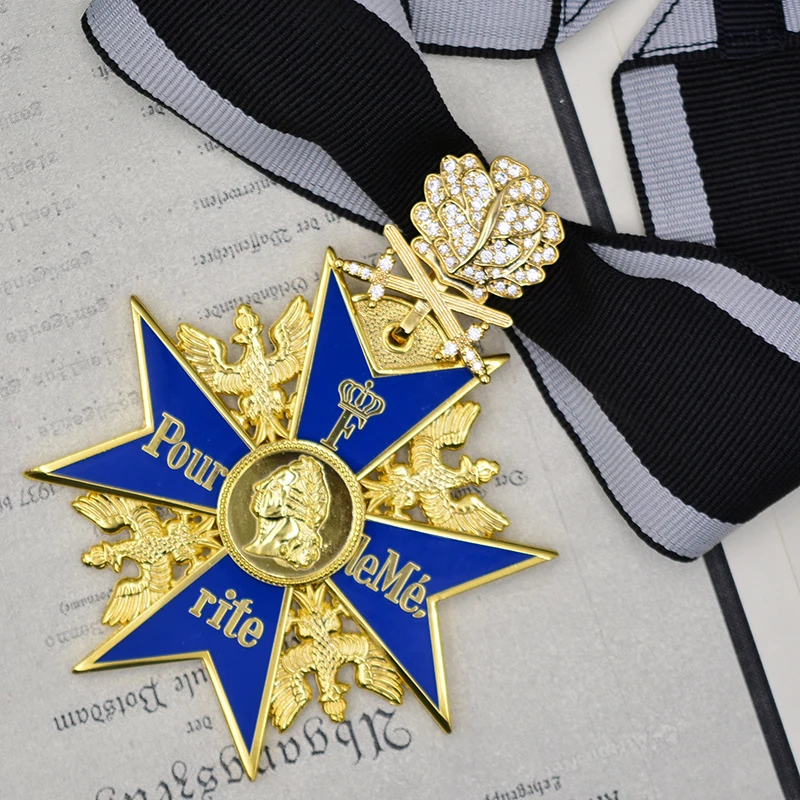 NONE Preußische blaue Max-Kreuz-Medaille, Frederick, europäische Krone, Eichenblatt, Tapferkeit, Medaille, Abzeichen, preußische Medaille, Militärzubehör 3