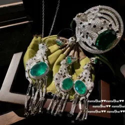 2023 New Emerald Tourmaline Leopard Tassel Jewelry Sets 925 Silver Color Women Luxury Wedding Bridal Elegant Anniversary Gift