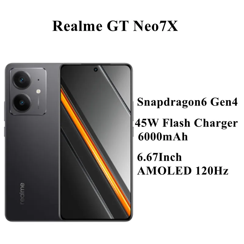 Realme GT Neo7X 5G Snapdragon6 Gen4 45W شاحن فلاش 6000mAh جوجل بلاي 6.67 بوصة AMOLED 120 هرتز 50MP NFC أندرويد 15