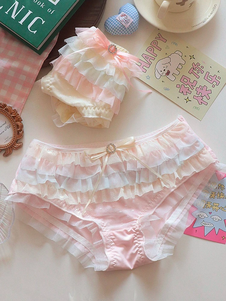 BANERDANNI 매력적 Lolita Princess Panties Japan Cake Layer Lace Net Briefs with Cotton Crotch New Version Pure-Sexual Womens Panty