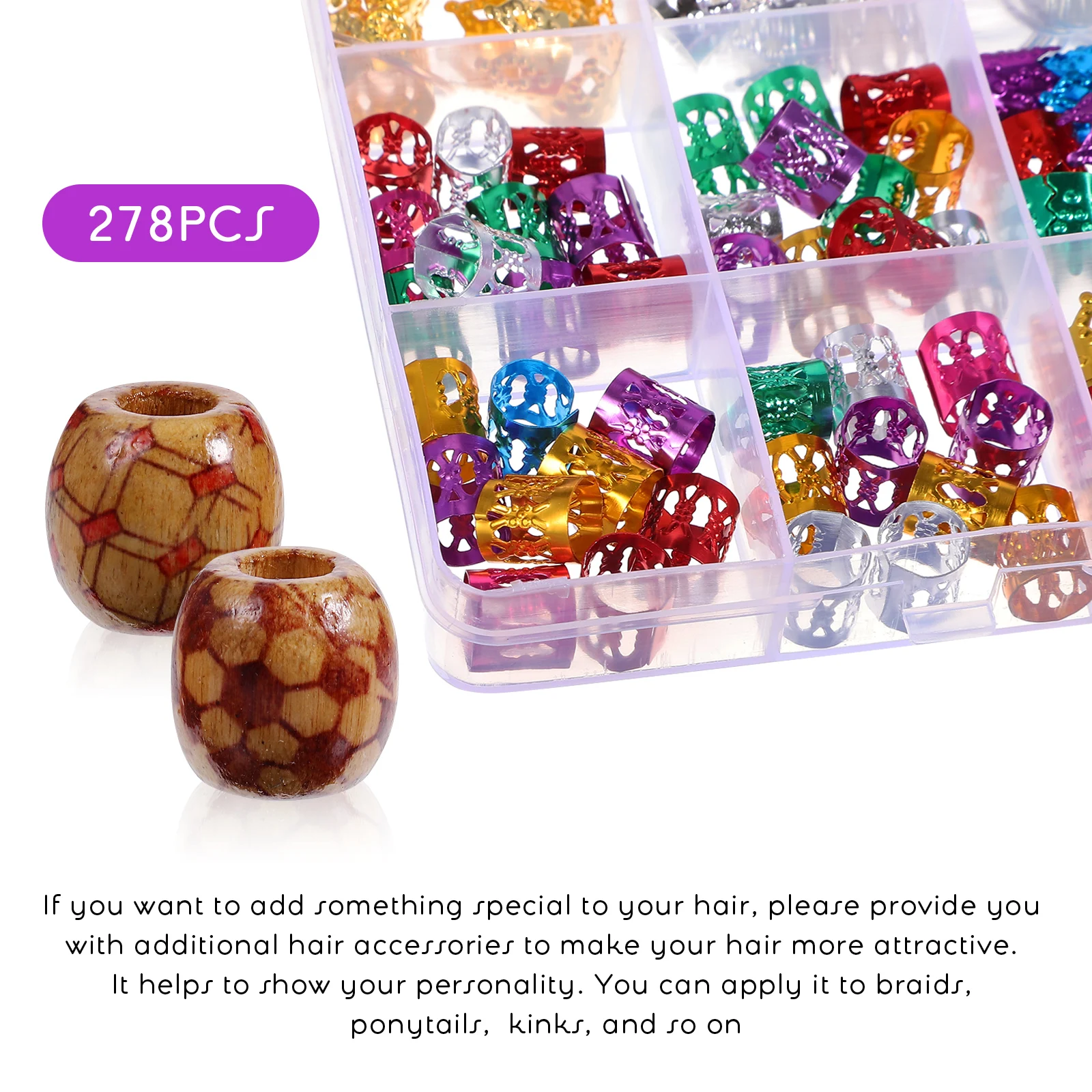 

278 Pcs Hair Jewelry African Braids Accessories Ethnic Hairstyles Clips Alloy Dreadlock Beads Braid Rings Spiral Hair Coils