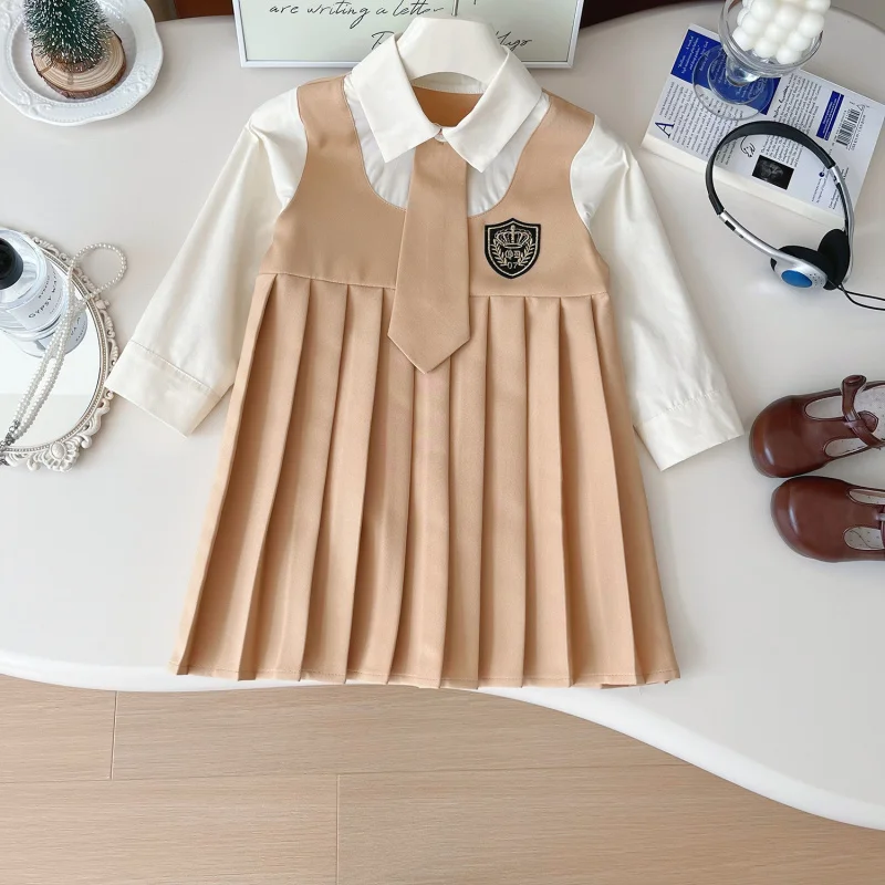 

Children's Academy Style Set New Autumn Girls' Elegant Long Sleeve Shirt with Pleated Skirt Fake Two-Piece Set