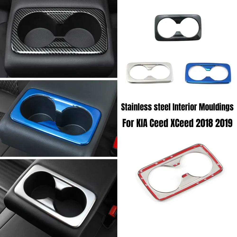 1 PCS Car rear water cup frame Decoration Cover Trim Sticker Stainless steel Car styling For KIA Ceed XCeed 2018 2019 Accessorie