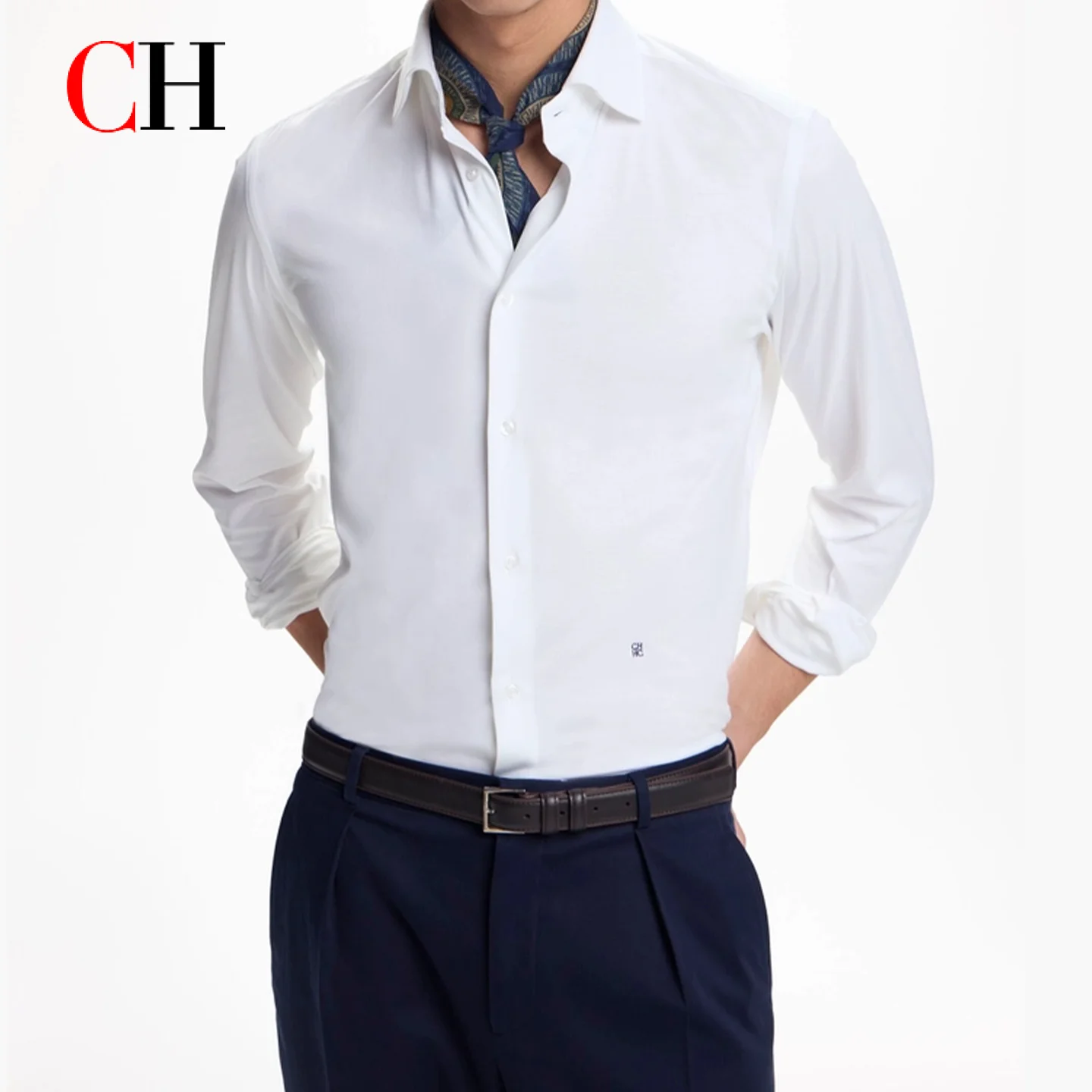 

CH Men's buttoned shirt long-sleeved business casual top suitable for daily wear comfortable and pleasant to wear.