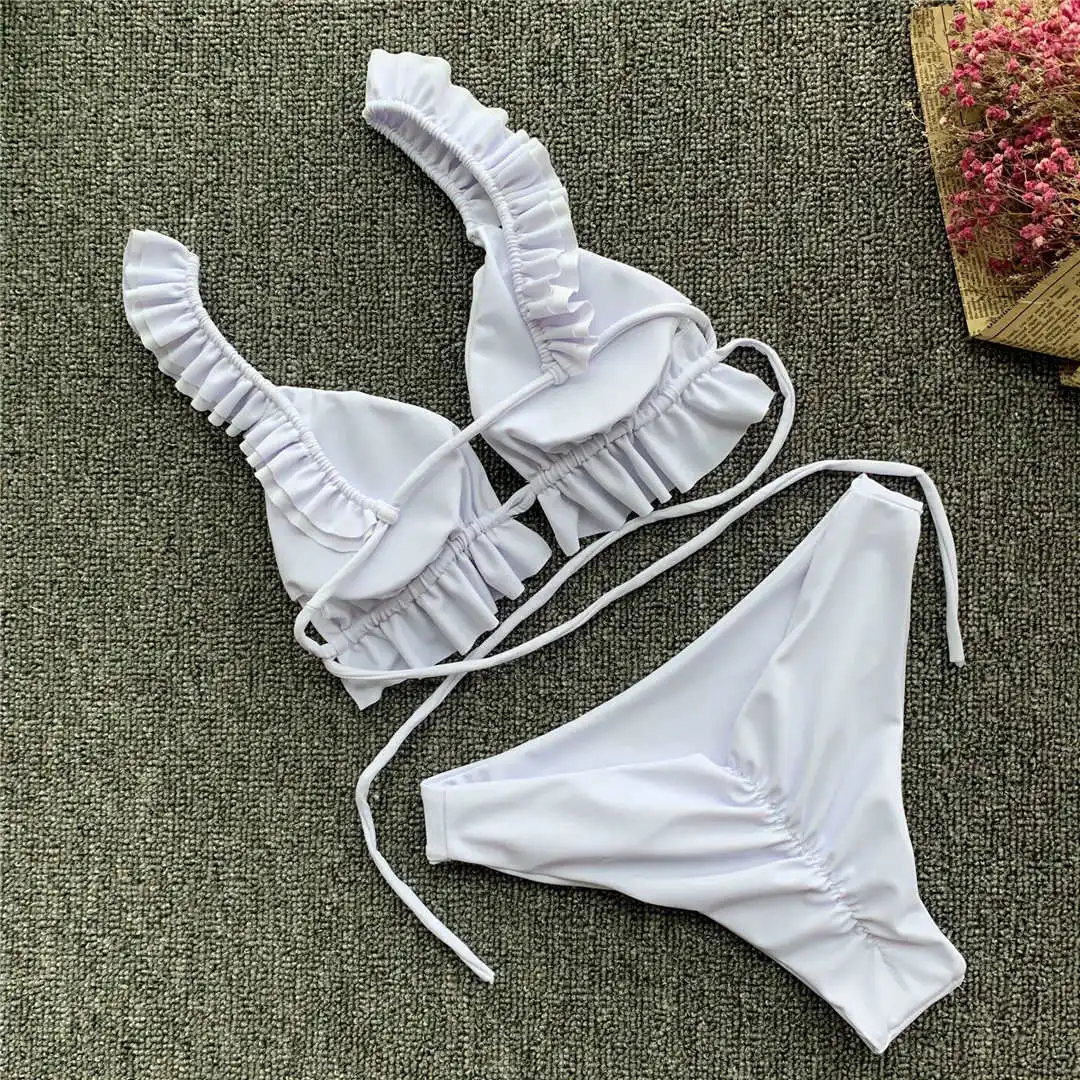 2026 Rüschen-Bikini Damen-Badeanzug Zweiteiliger Bikini-Set mit mittelhohem Bund Badebekleidung für Damen V2358 – Detail 25