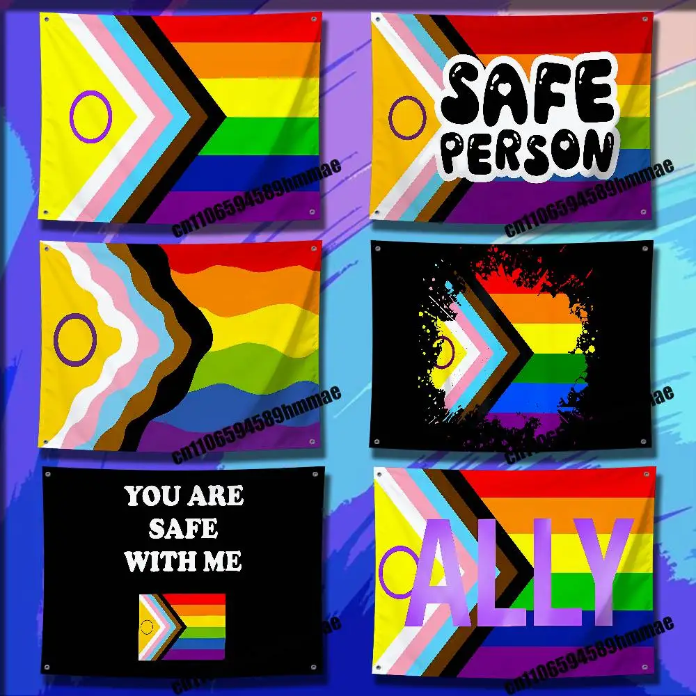 

For Intersex Inclusive Progress Pride Flag LGBTQ Rainbow Safe Person Flag 50*70cm 100*150cm 150*200cm Camp Wall Banner Tapestry
