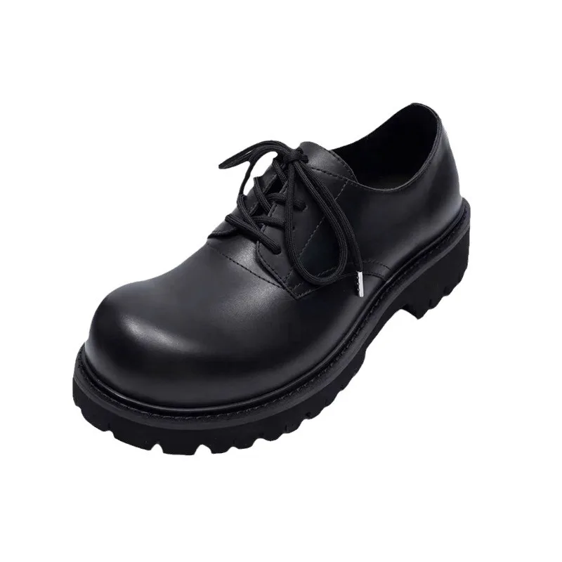 Chunk Heel Black Derby Shoes for Man and Woman Platform Leather Casual Shoes Round Toe Lace Up Unisex Footwear Zapatos Hombre