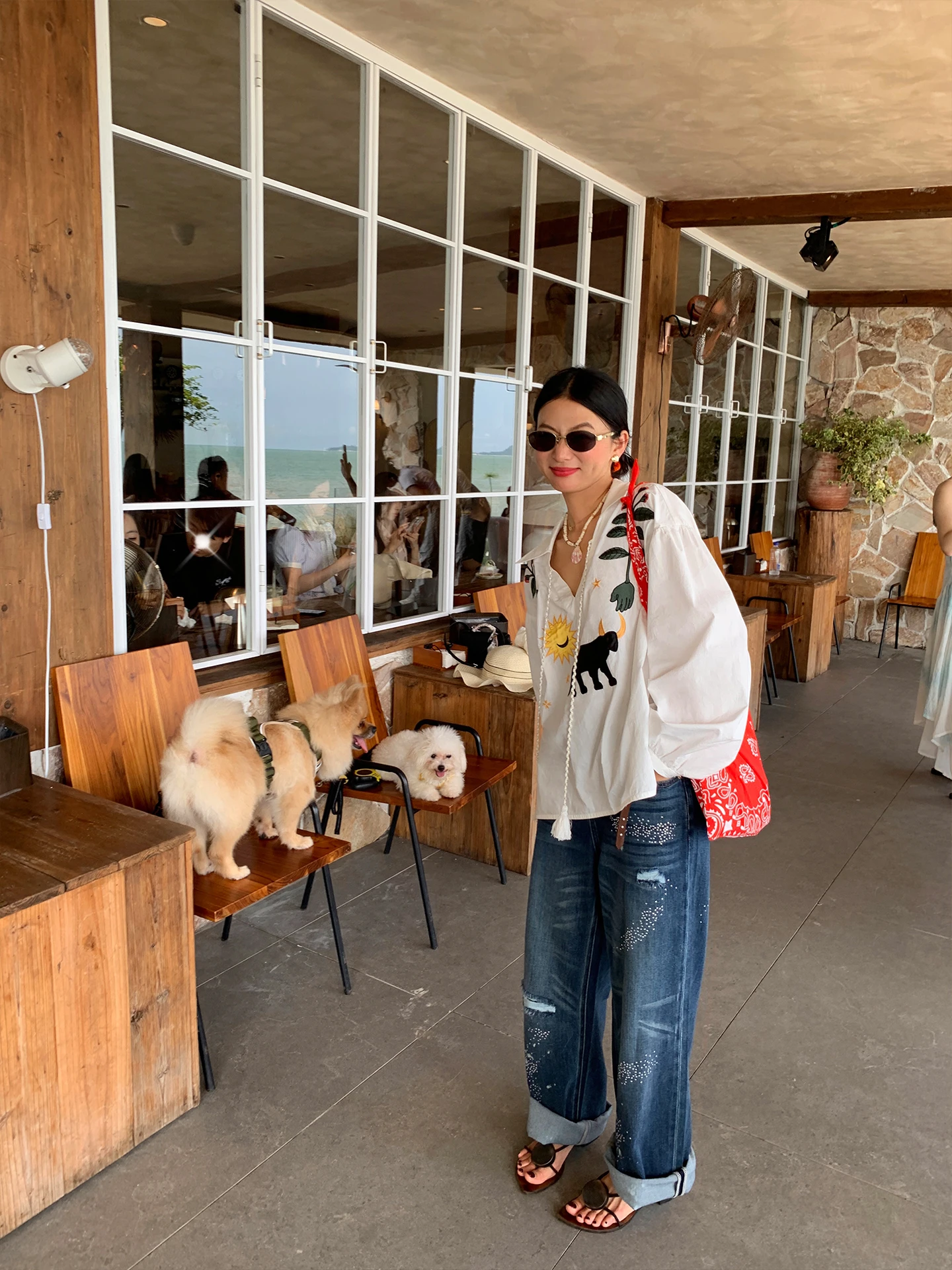 Début de l'automne femmes ample pur coton Long Sve v-ne irt 2025 nouvelle version coréenne Sle tissu mince respirant touristique...