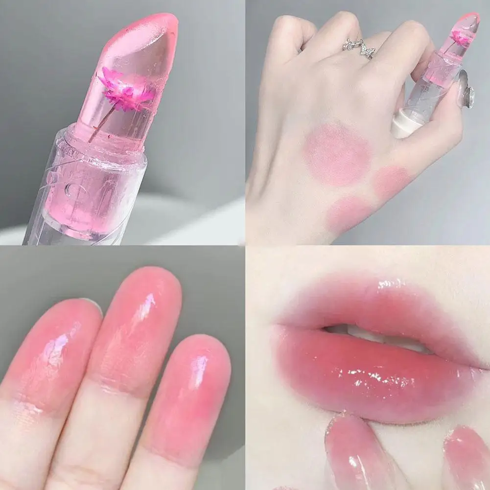 Flower Transparent Lipstick Moisturizer Crystal Jelly Changing Color Mirror Care Lips Balm Lip Temperature Water Makeup B0r9