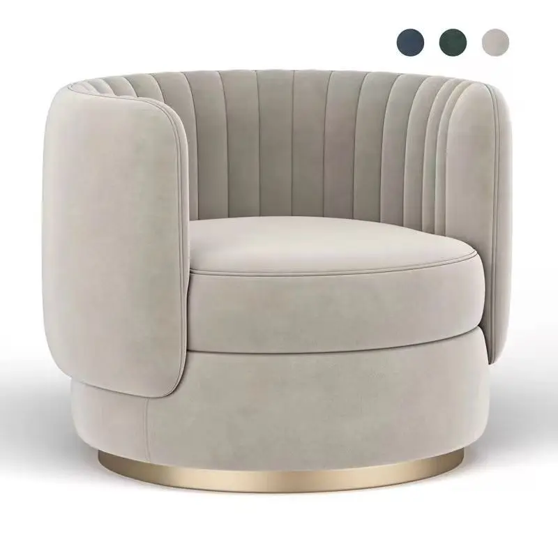 

China Factory Wholesale Price Luxury Sofa Chair Soft Velvet Upholstery Round Accent Chair with Gold Swivel Base for Living Room